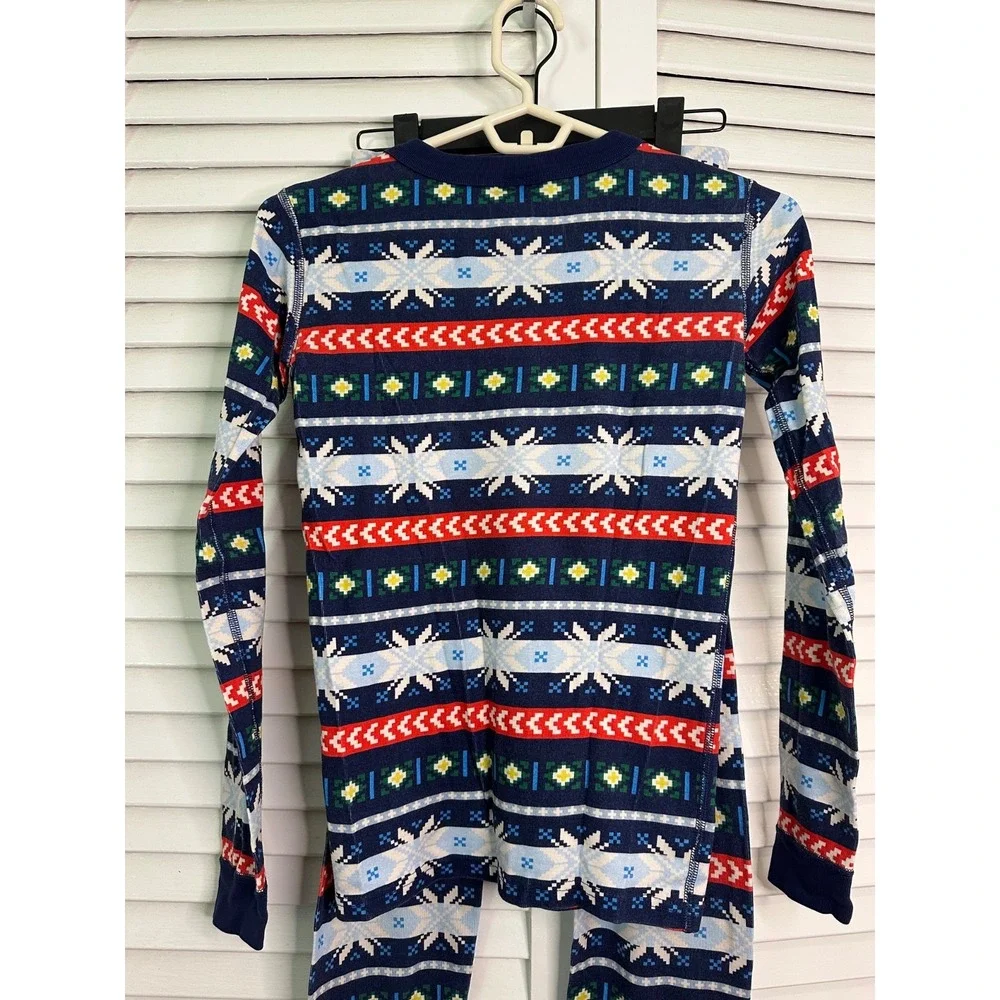 Hanna Andersson Size 160 12 Navy Fair Isle Print Holiday Organic Pajamas LJs